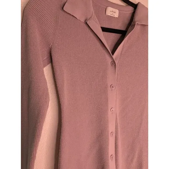 Wilfred Aritzia Cove Purple Ribbed Bodycon Dress Buttons M - Picture 3 of 6